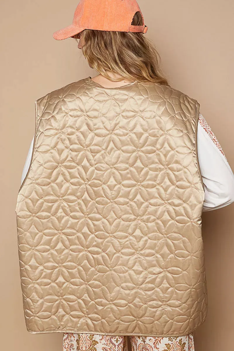 POL Front Zipper Floral Pattern Quilted Vest Coat with Front Pockets sold by Charming Charlie product image thumbnail 3