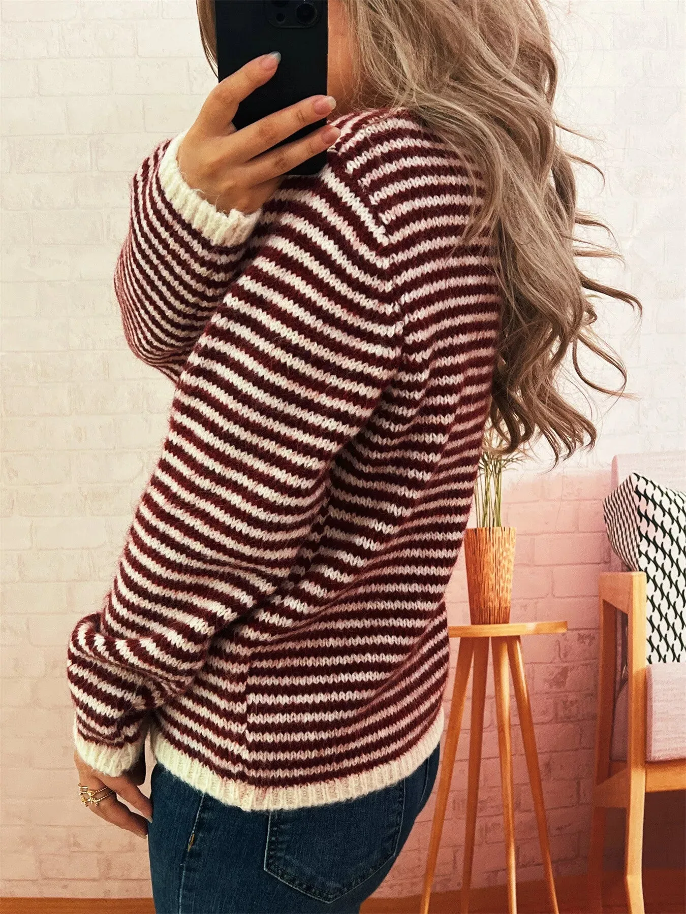 Striped Button Detail Long Sleeve Sweater sold by Charming Charlie product image thumbnail 4