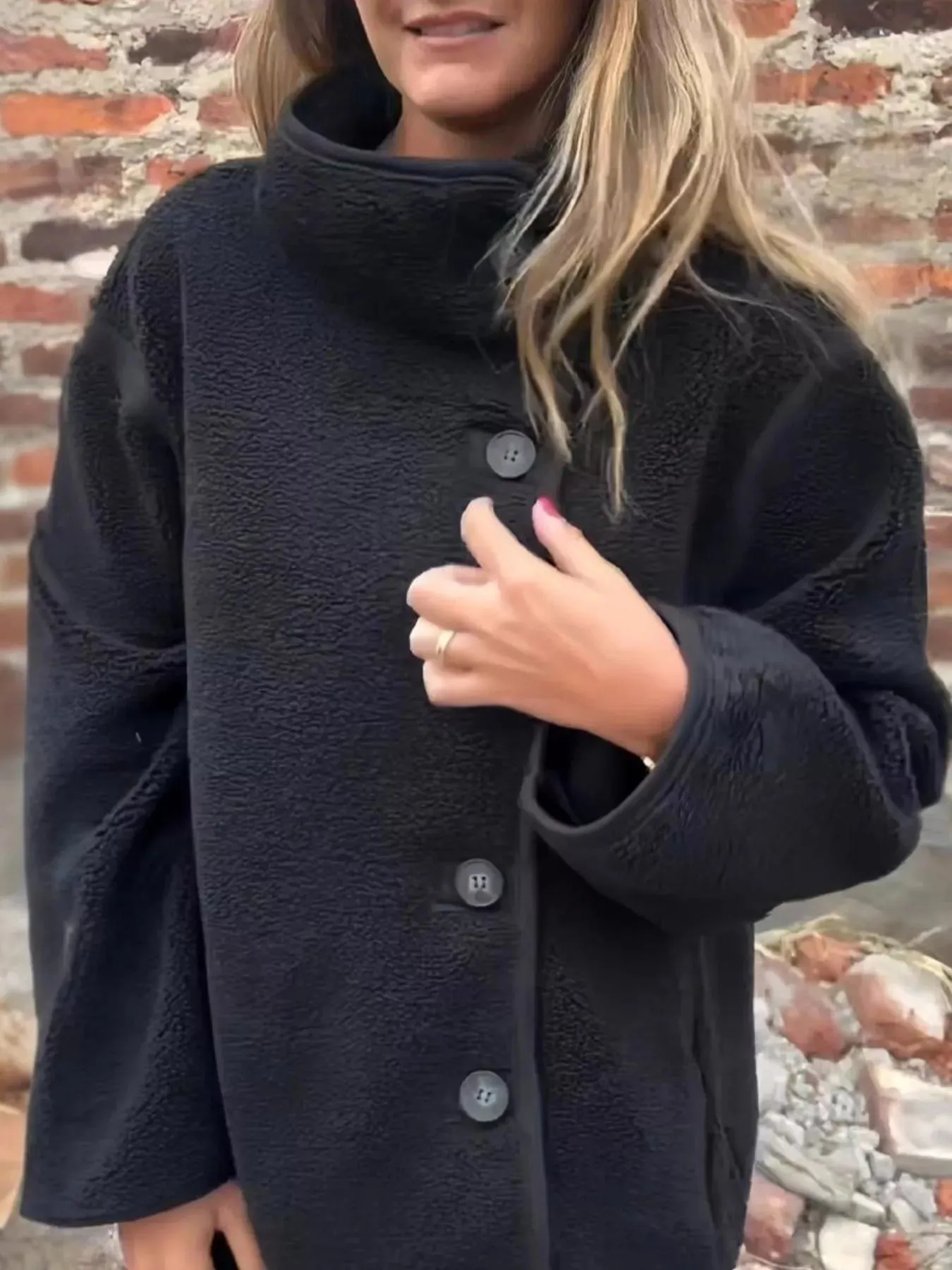 Full Size Button Up Long Sleeve Fleece Jacket Plus Size sold by Charming Charlie product image thumbnail 2