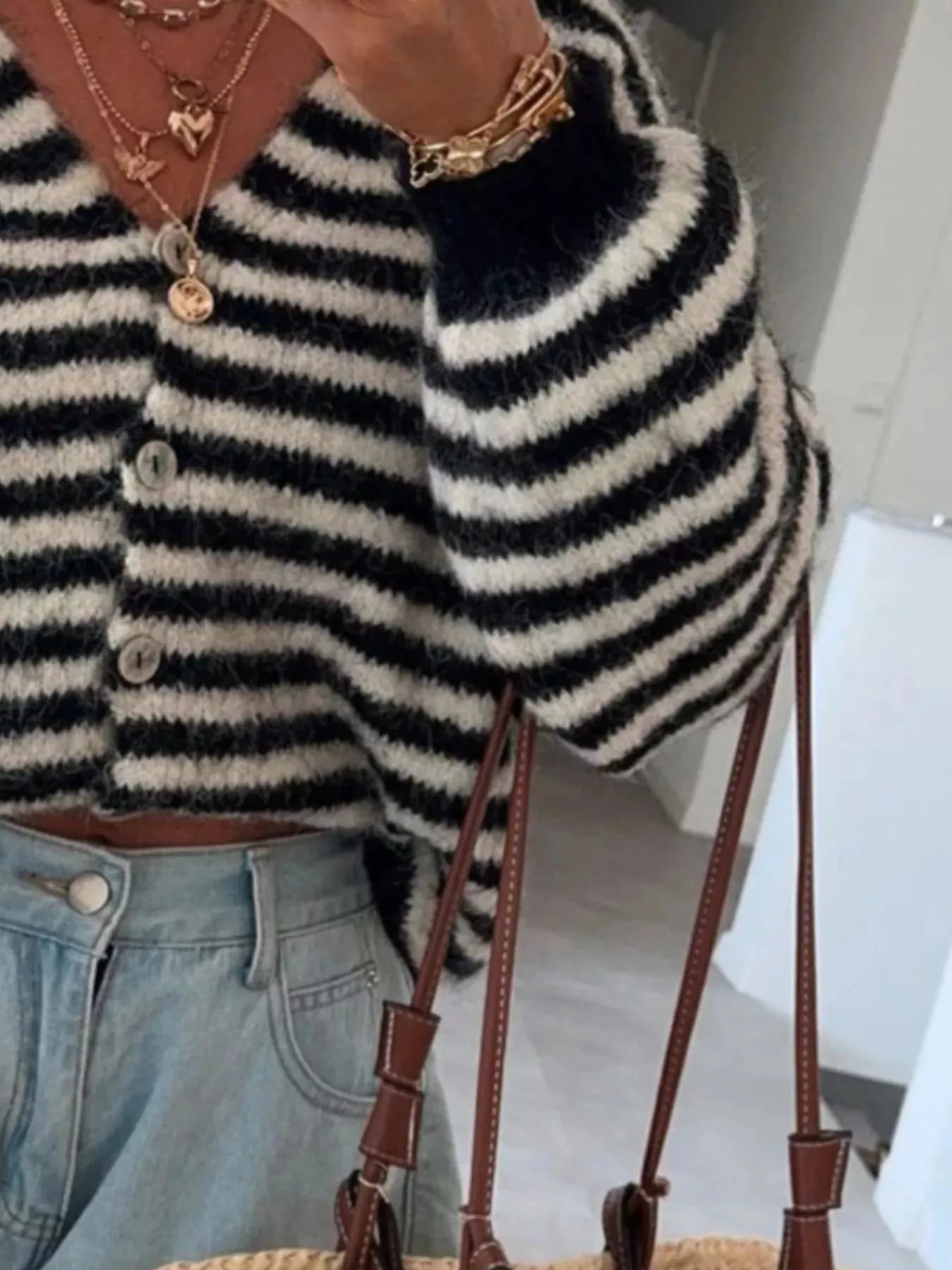 Striped Knit Button-Down Cardigan sold by Charming Charlie product image thumbnail 5