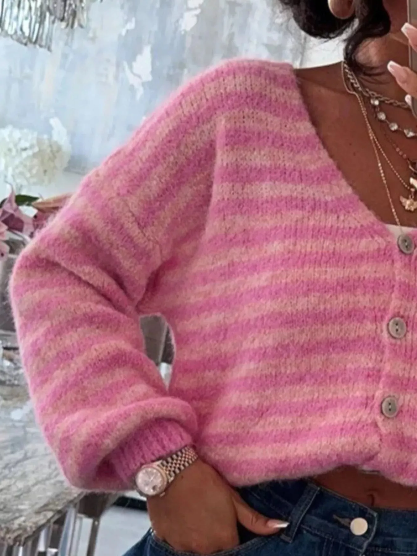 Striped Knit Button-Down Cardigan sold by Charming Charlie product image thumbnail 2