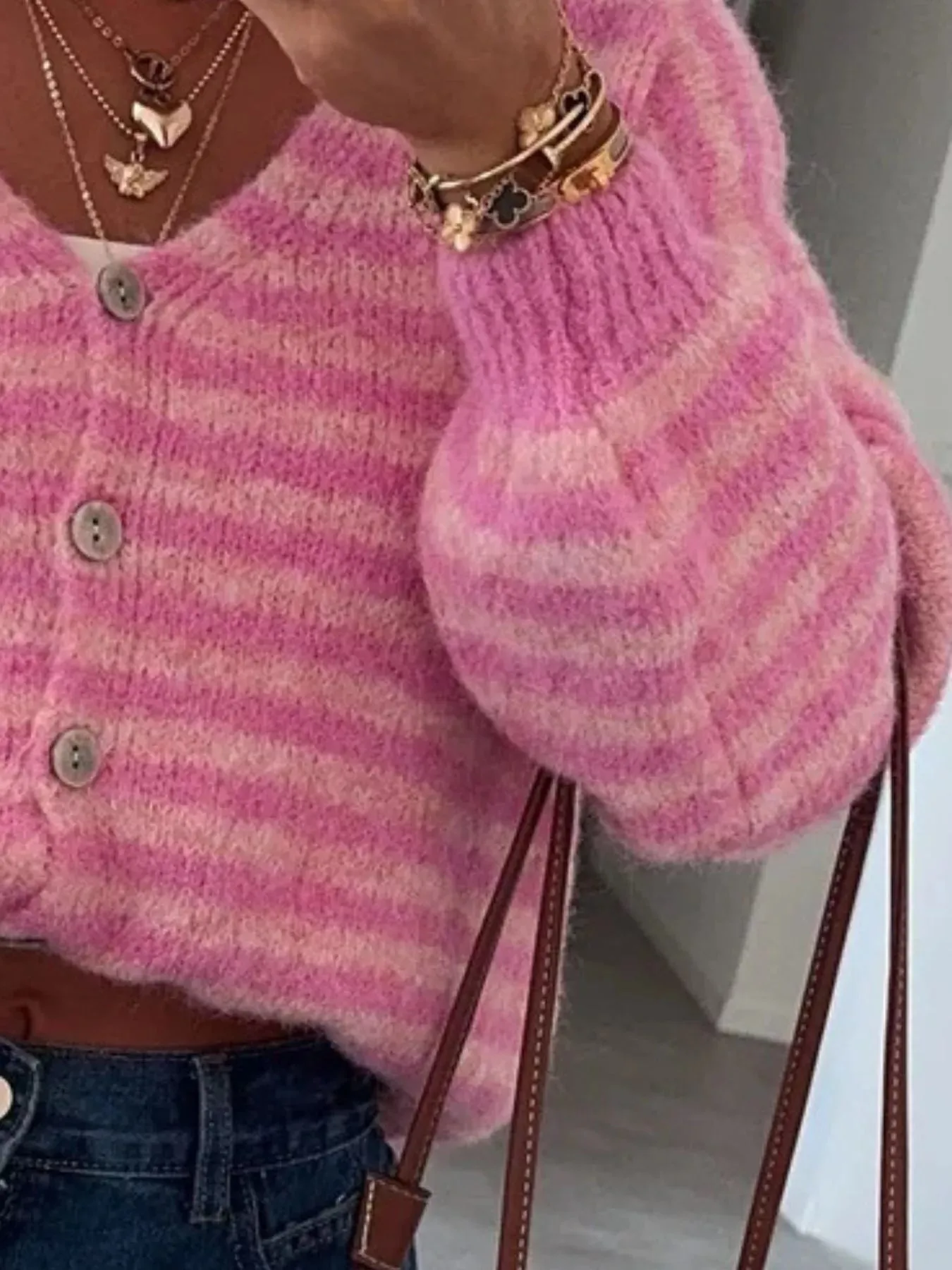 Striped Knit Button-Down Cardigan sold by Charming Charlie product image thumbnail 3