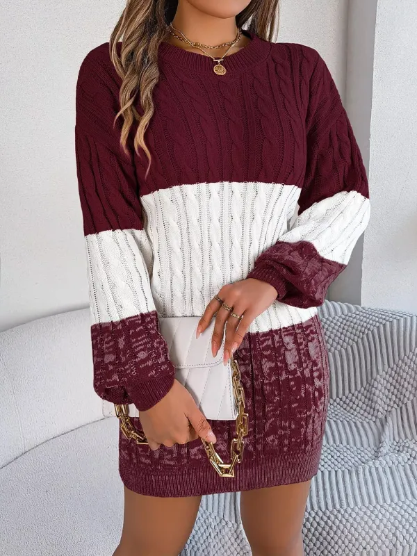 Color Block Cable Knit Sweater Dress with Textured Pattern sold by Charming Charlie