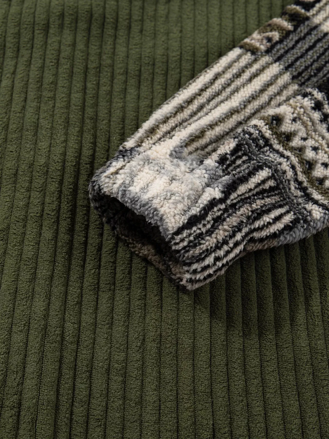 Ribbed Fleece Plaid Print Patchwork Button Up Jacket sold by Charming Charlie product image thumbnail 5