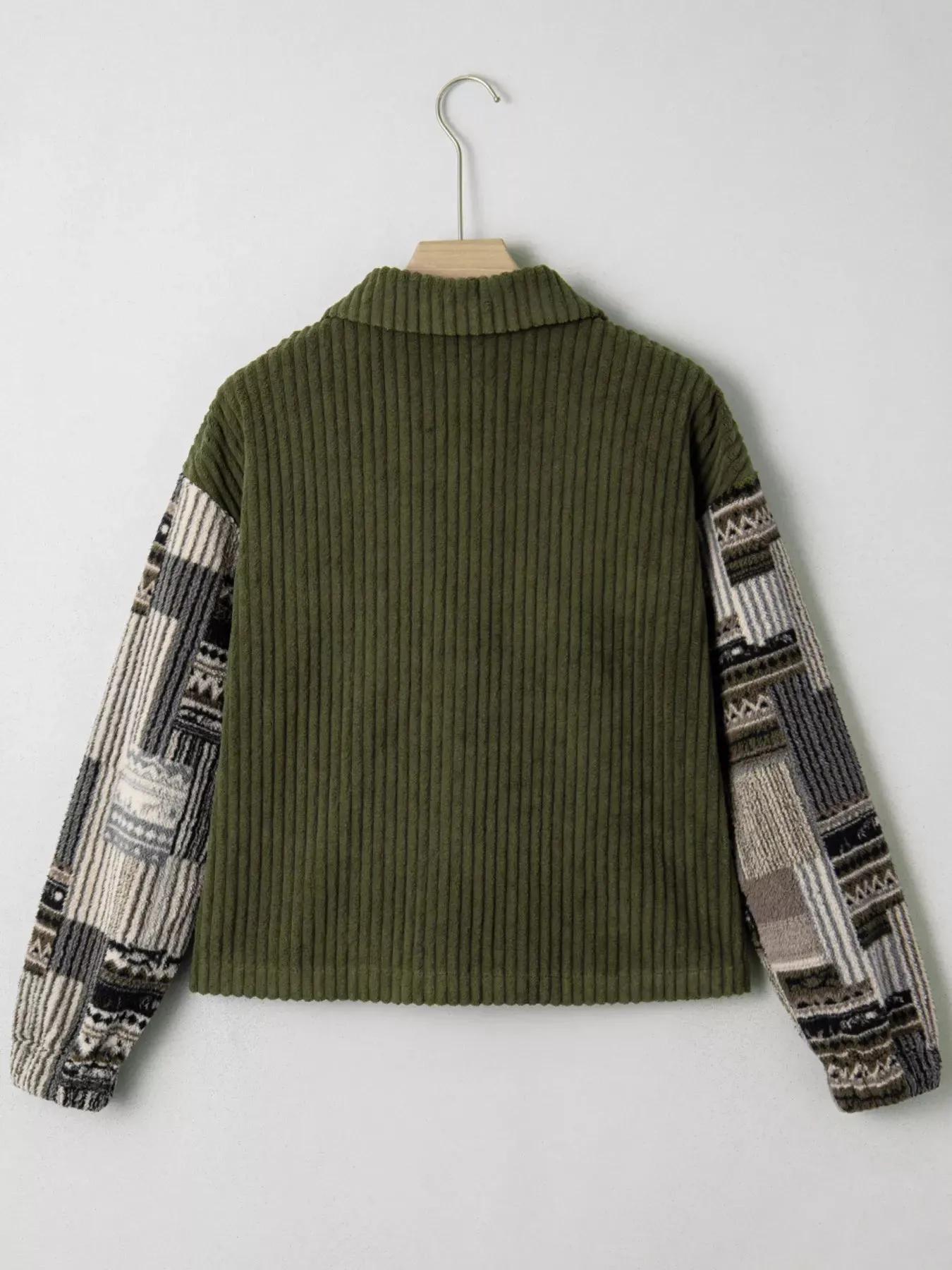 Ribbed Fleece Plaid Print Patchwork Button Up Jacket sold by Charming Charlie product image thumbnail 3