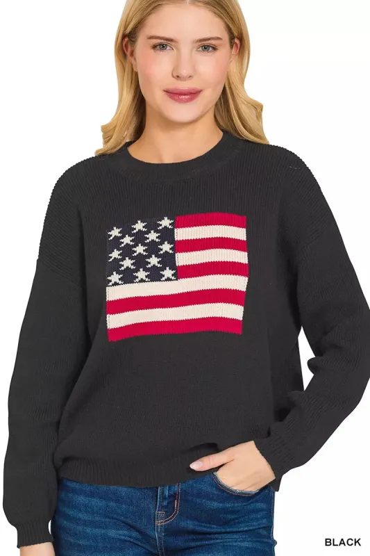 Zenana American Flag Crew Neck Sweater sold by Charming Charlie