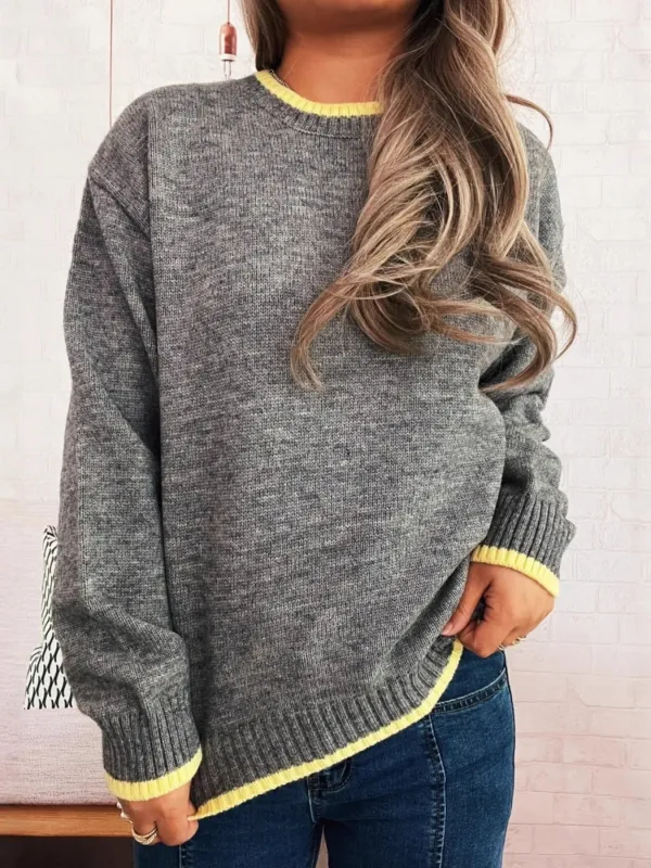 Ribbed Contrast Trim Long Sleeve Sweater sold by Charming Charlie