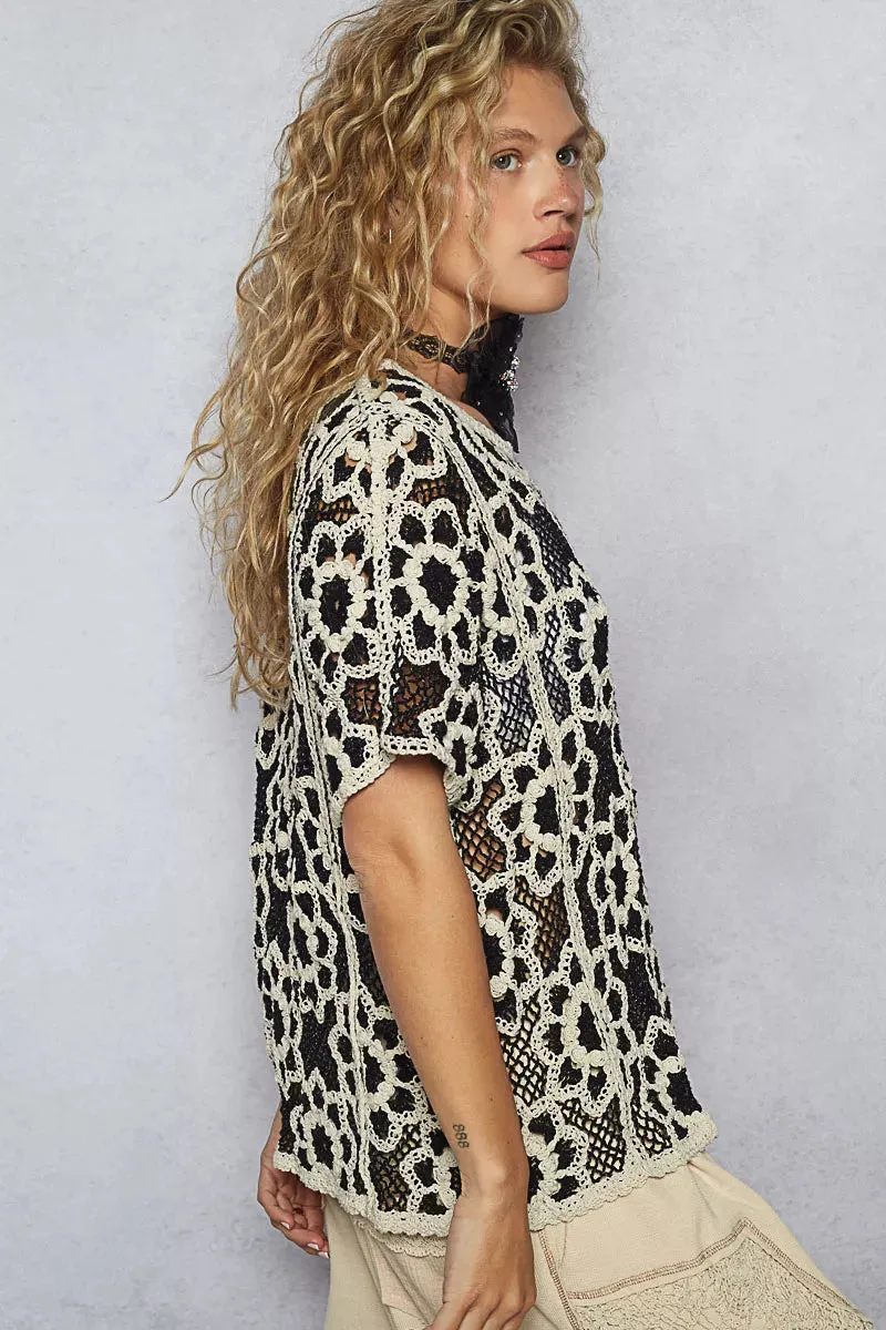 POL Openwork Short Sleeve Crochet Knit Top with Weave Knit Patterns sold by Charming Charlie product image thumbnail 5