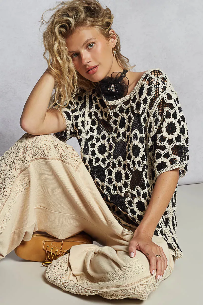 POL Openwork Short Sleeve Crochet Knit Top with Weave Knit Patterns sold by Charming Charlie product image thumbnail 2