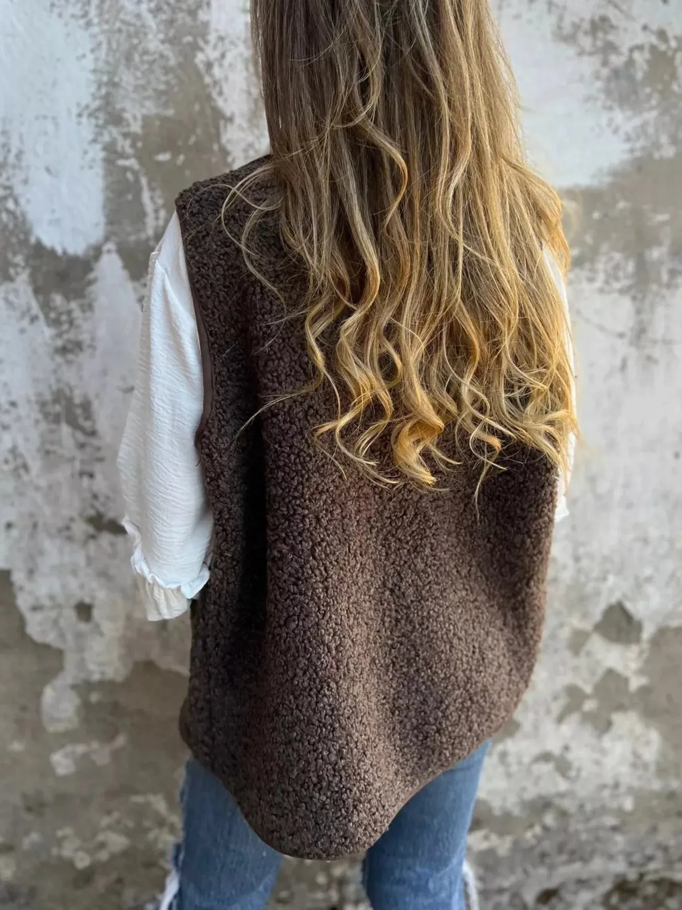 Full Size Cozy Sherpa Fleece Button-Up Vest Coat with Pockets Plus Size sold by Charming Charlie product image thumbnail 3