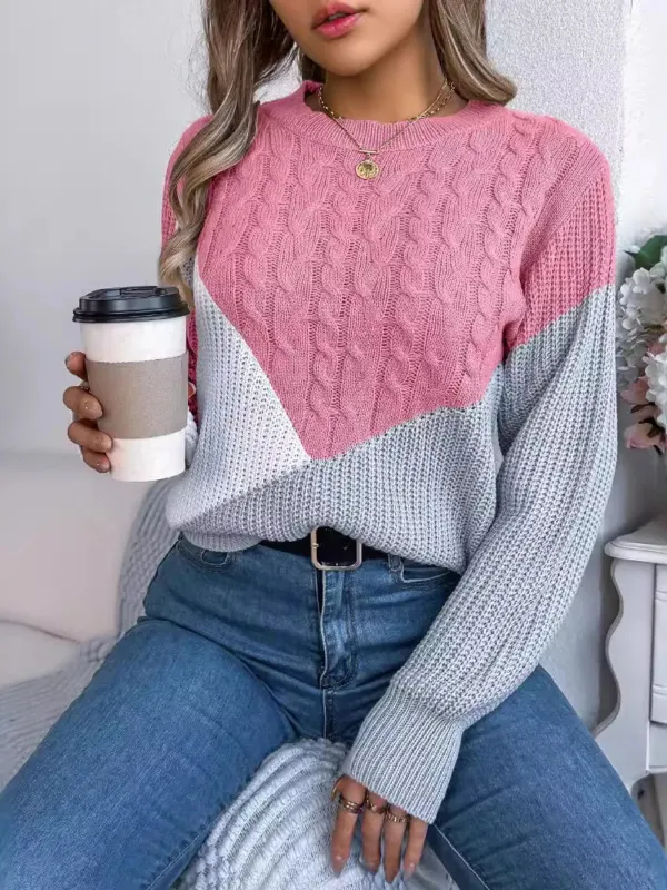 Color Block Cable Knit Long Sleeve Sweater sold by Charming Charlie