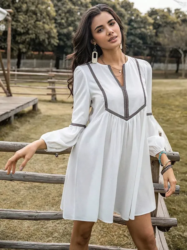 Long Sleeve Mini Dress with Contrast Trim sold by Charming Charlie