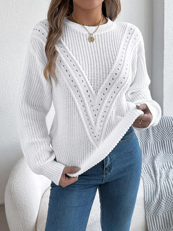 Openwork Round Neck Sweater sold by Charming Charlie