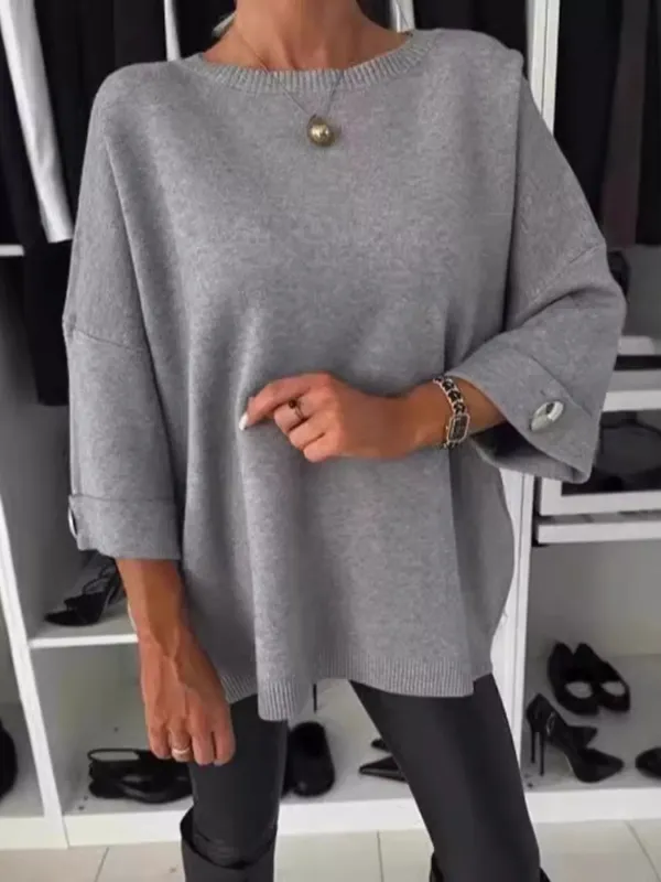 Full Size Round Neck Drop Shoulder Top with Ribbed Trim Plus Size sold by Charming Charlie