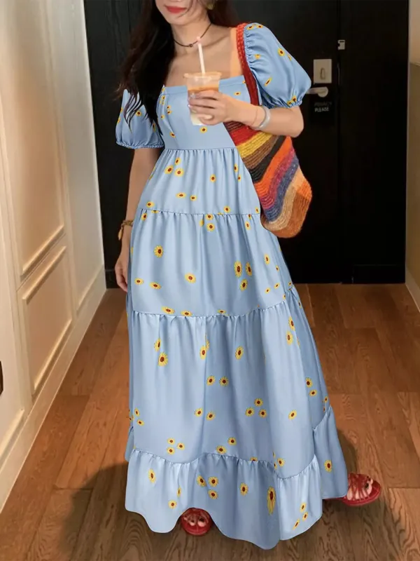 Daisy Print Puff Sleeve Tiered Maxi Dress sold by Charming Charlie