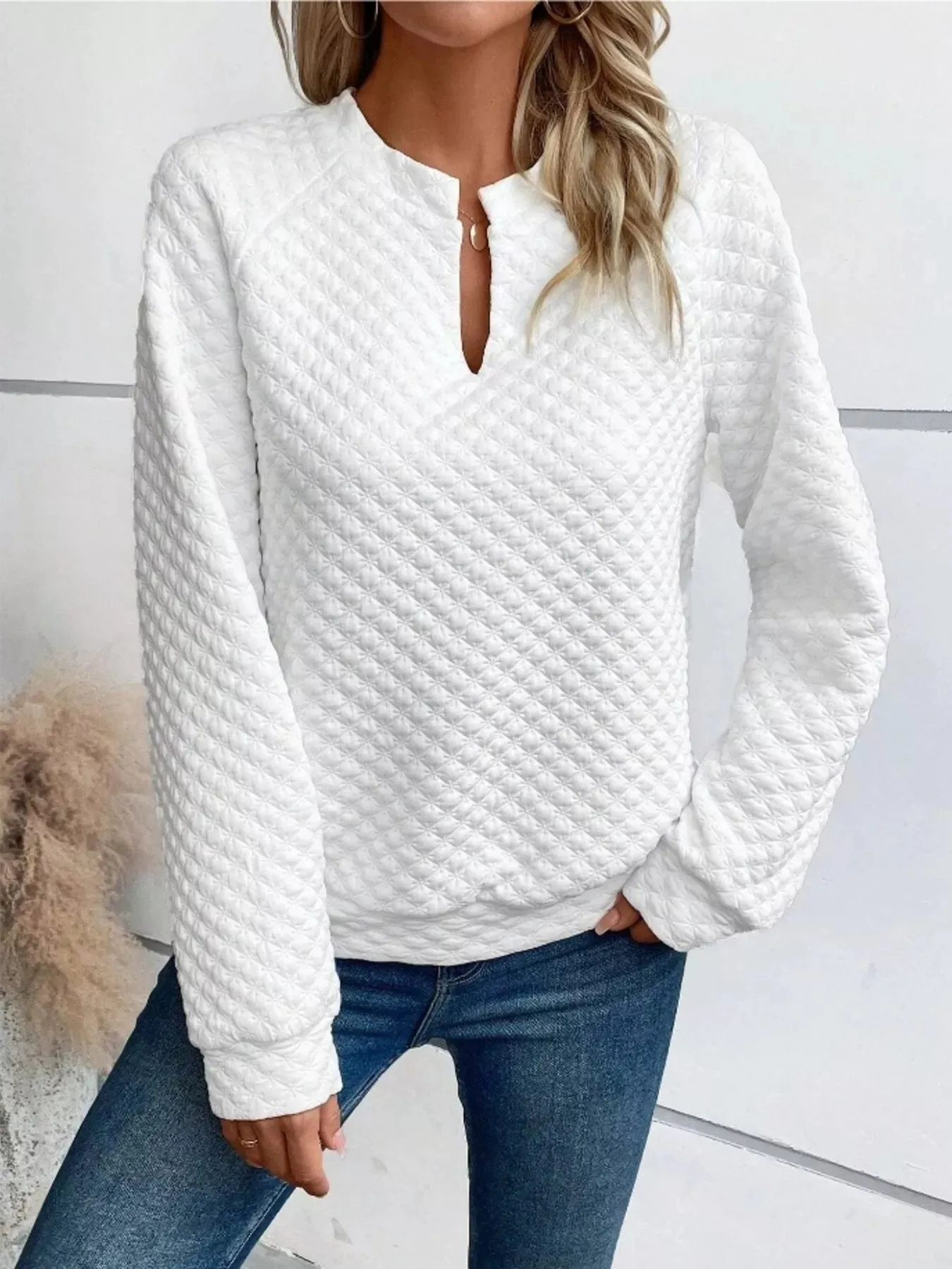 Textured Notched Raglan Sleeve Sweatshirt sold by Charming Charlie product image thumbnail 2