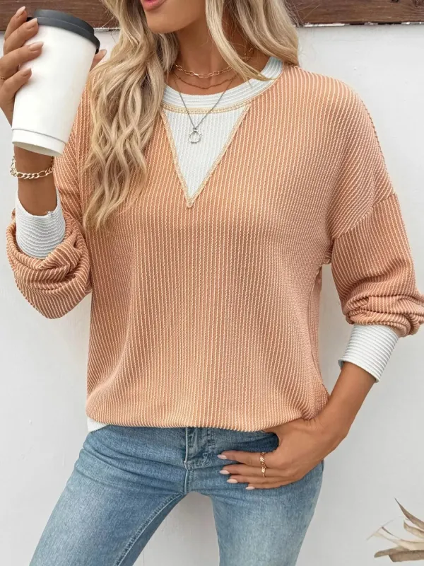 Two-Tone Ribbed Knit Sweatshirt sold by Charming Charlie