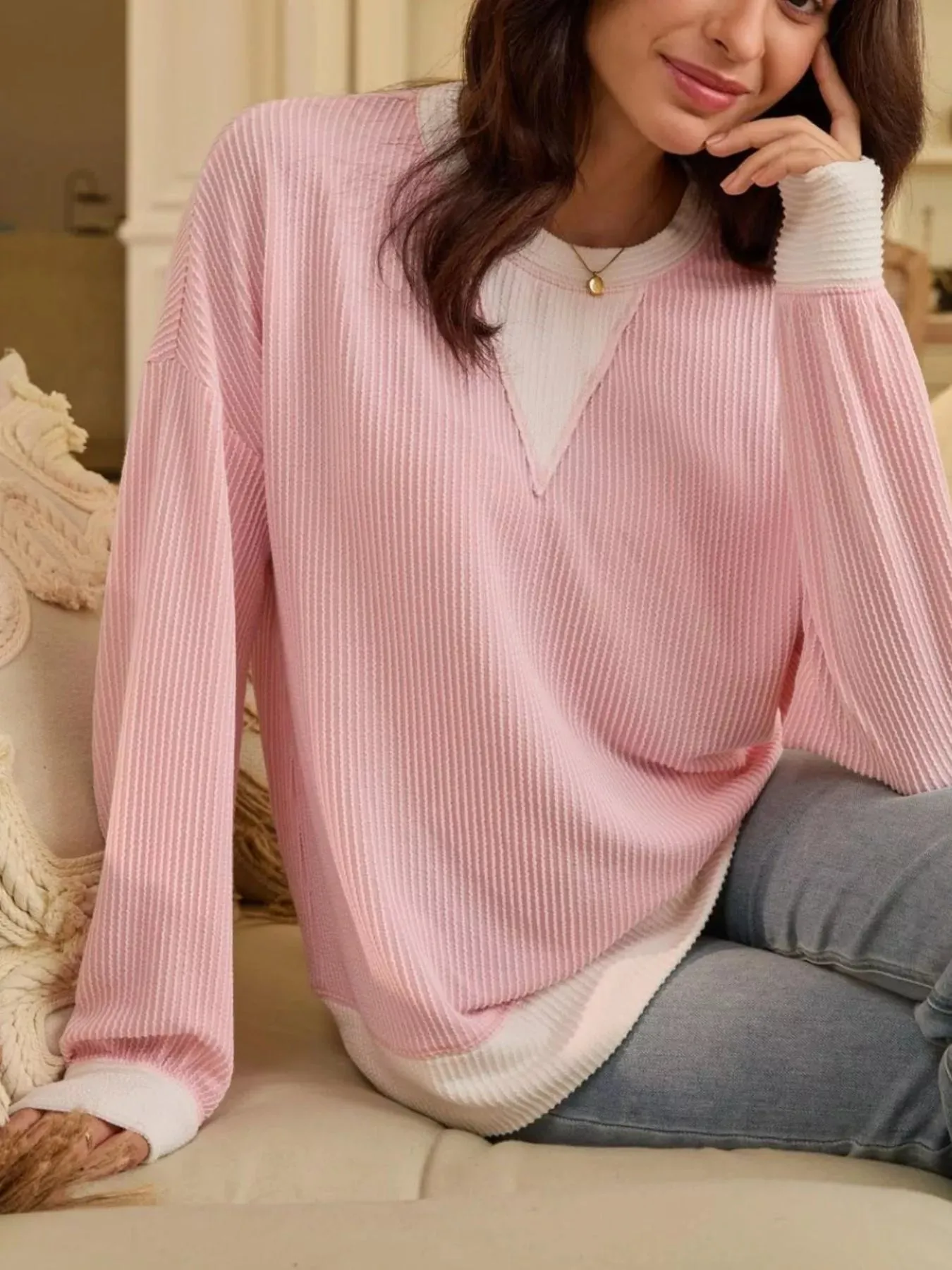 Two-Tone Ribbed Knit Sweatshirt sold by Charming Charlie product image thumbnail 5
