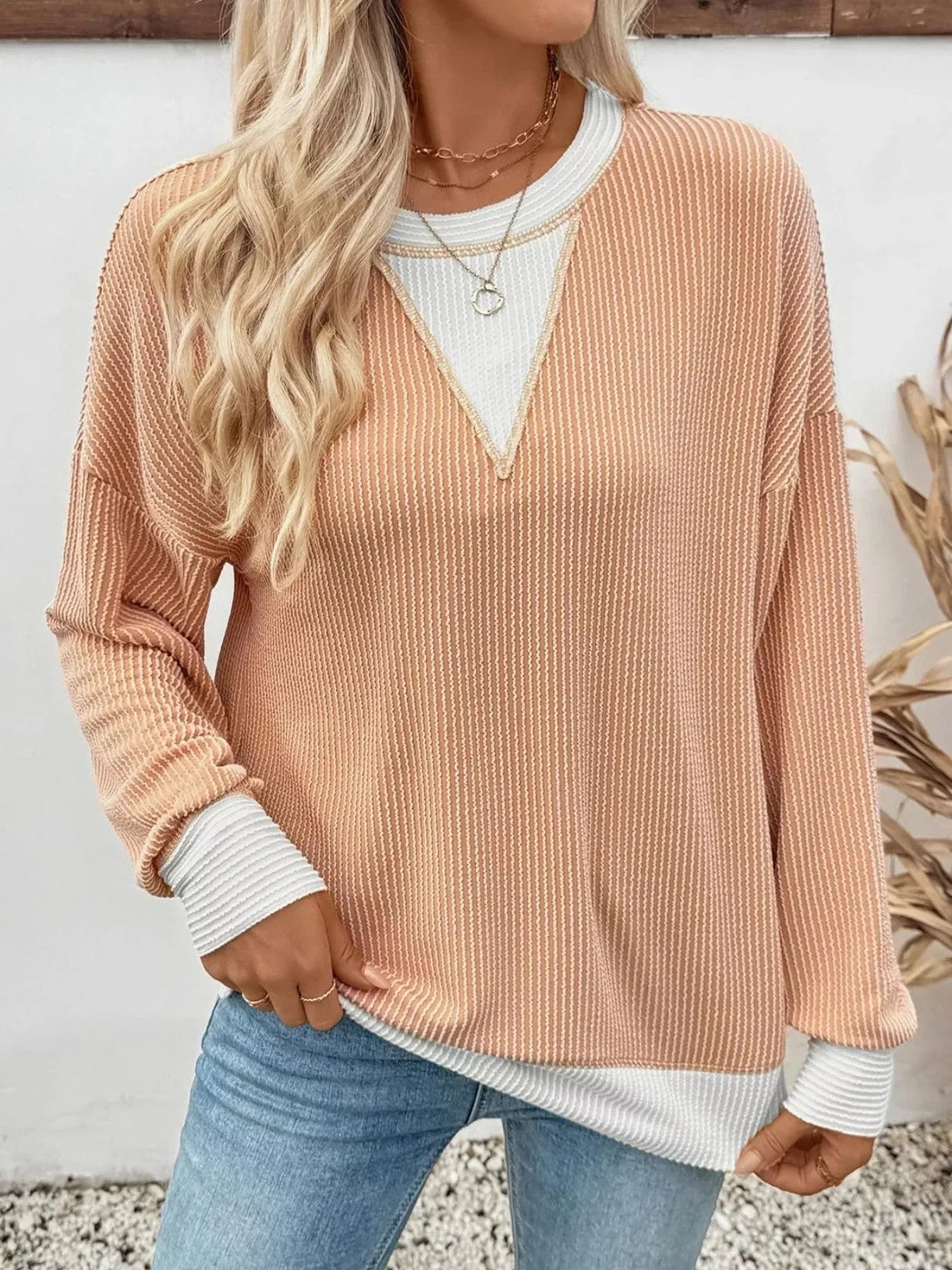 Two-Tone Ribbed Knit Sweatshirt sold by Charming Charlie product image thumbnail 2