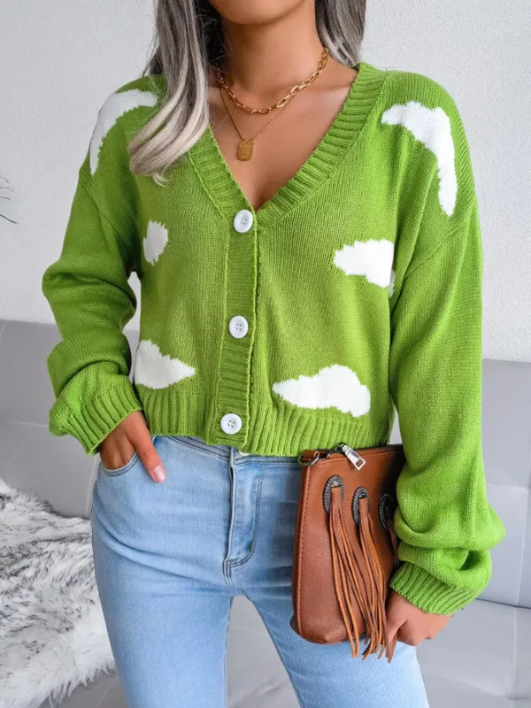 Cloud Pattern Button-Up Cropped Cardigan sold by Charming Charlie