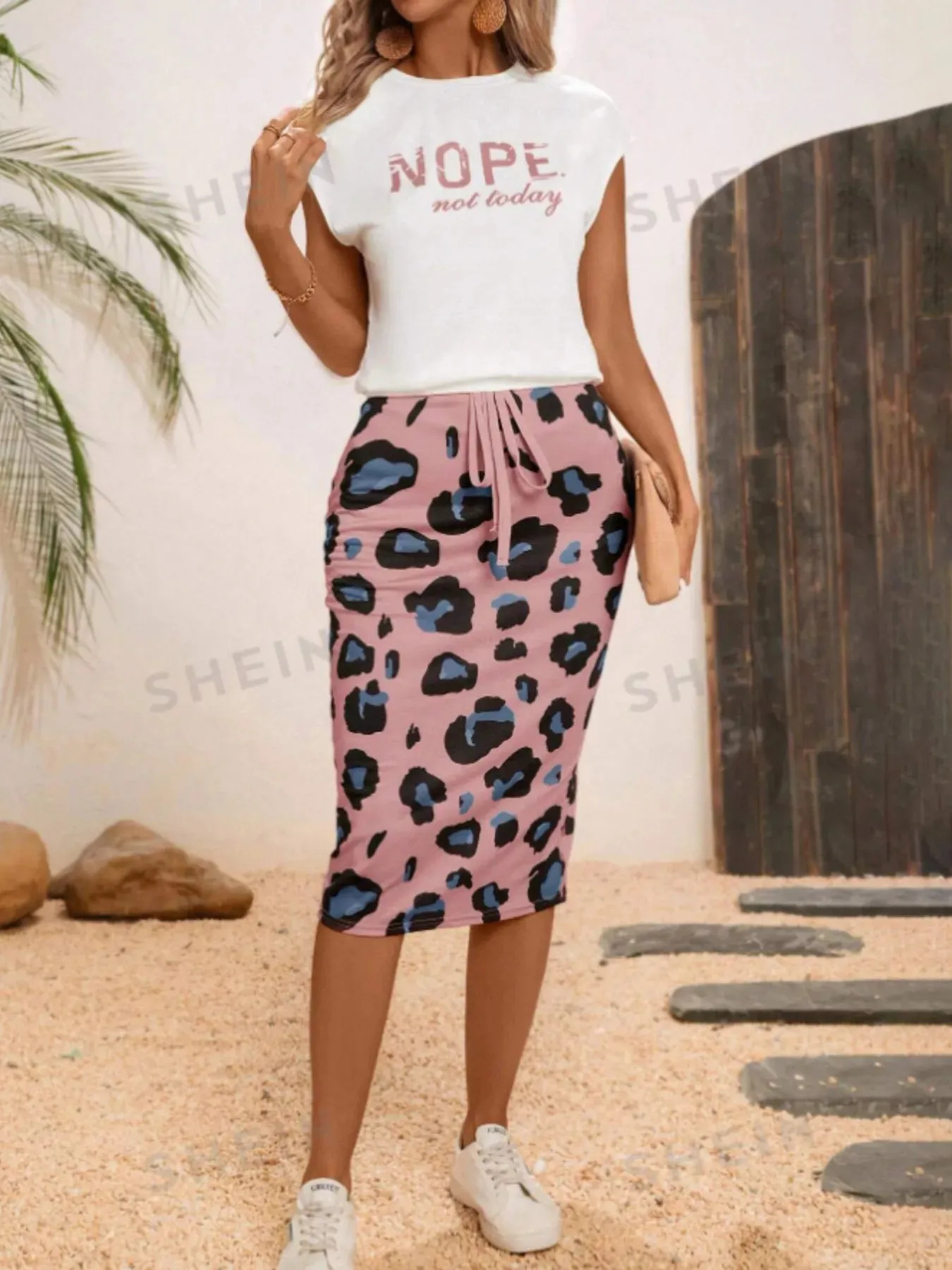 Letter Round Neck Cap Sleeve Top and Leopard Skirt Set sold by Charming Charlie product image thumbnail 2