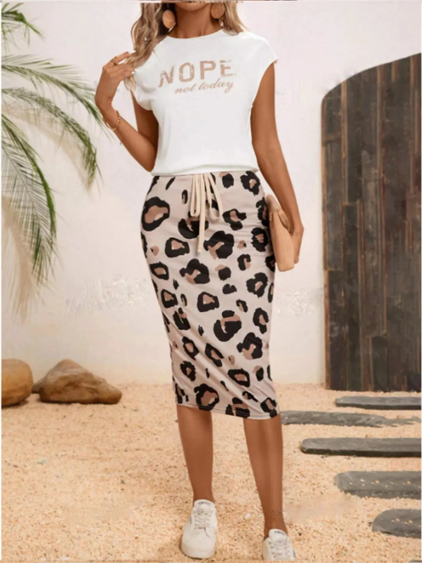 Letter Round Neck Cap Sleeve Top and Leopard Skirt Set sold by Charming Charlie product image thumbnail 4