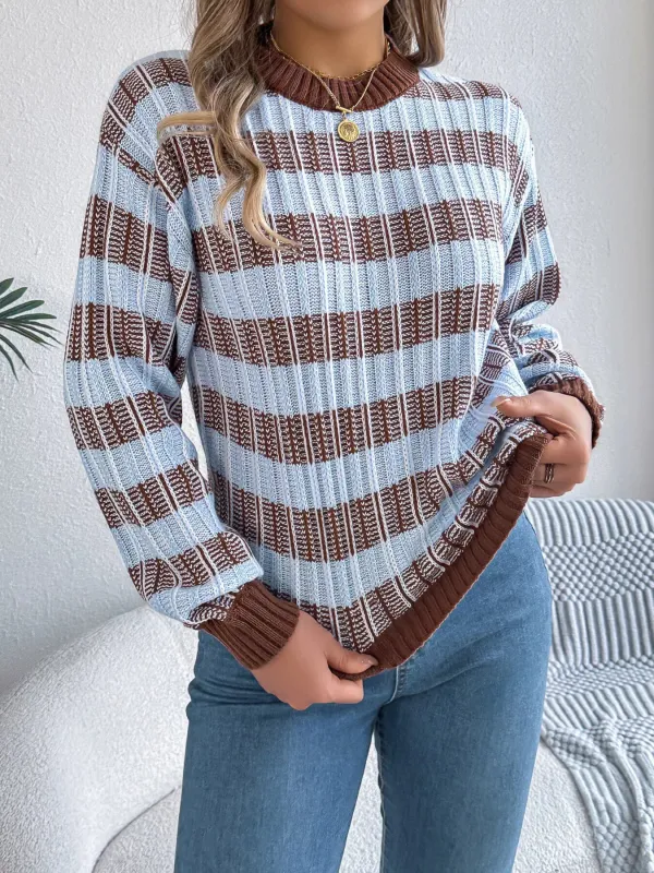 Striped Round Neck Long Sleeve Sweater sold by Charming Charlie