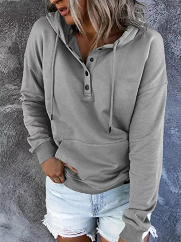 Drawstring Kangaroo Pocket Dropped Shoulder Hoodie sold by Charming Charlie