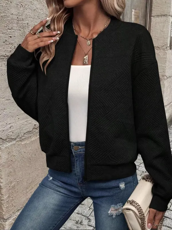Full Size Zip Up Long Sleeve Textured Jacket Plus Size sold by Charming Charlie