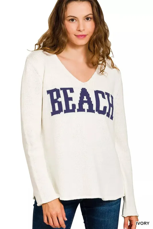 Zenana Beach V Neck Sweater sold by Charming Charlie