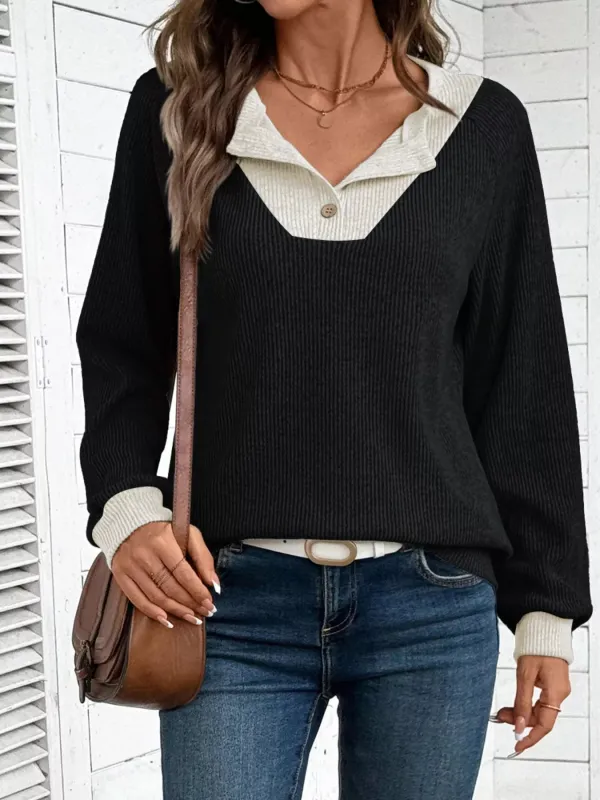 Ribbed Knit Two-Tone Top sold by Charming Charlie