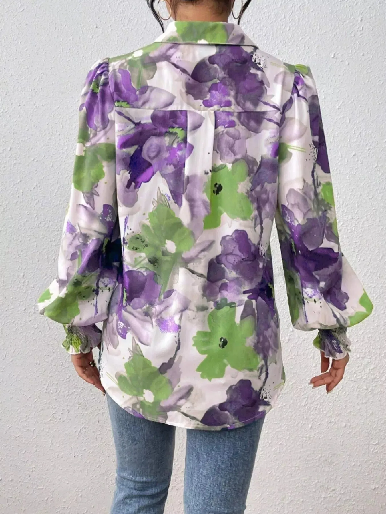 Printed Button Up Lantern Sleeve Shirt sold by Charming Charlie product image thumbnail 5
