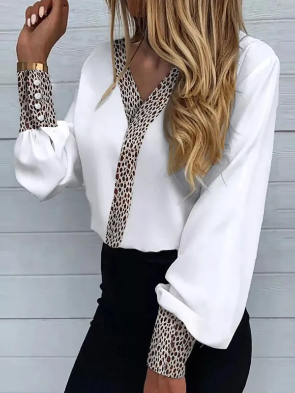 Full Size Leopard Trim Lantern Sleeve Blouse Plus Size sold by Charming Charlie