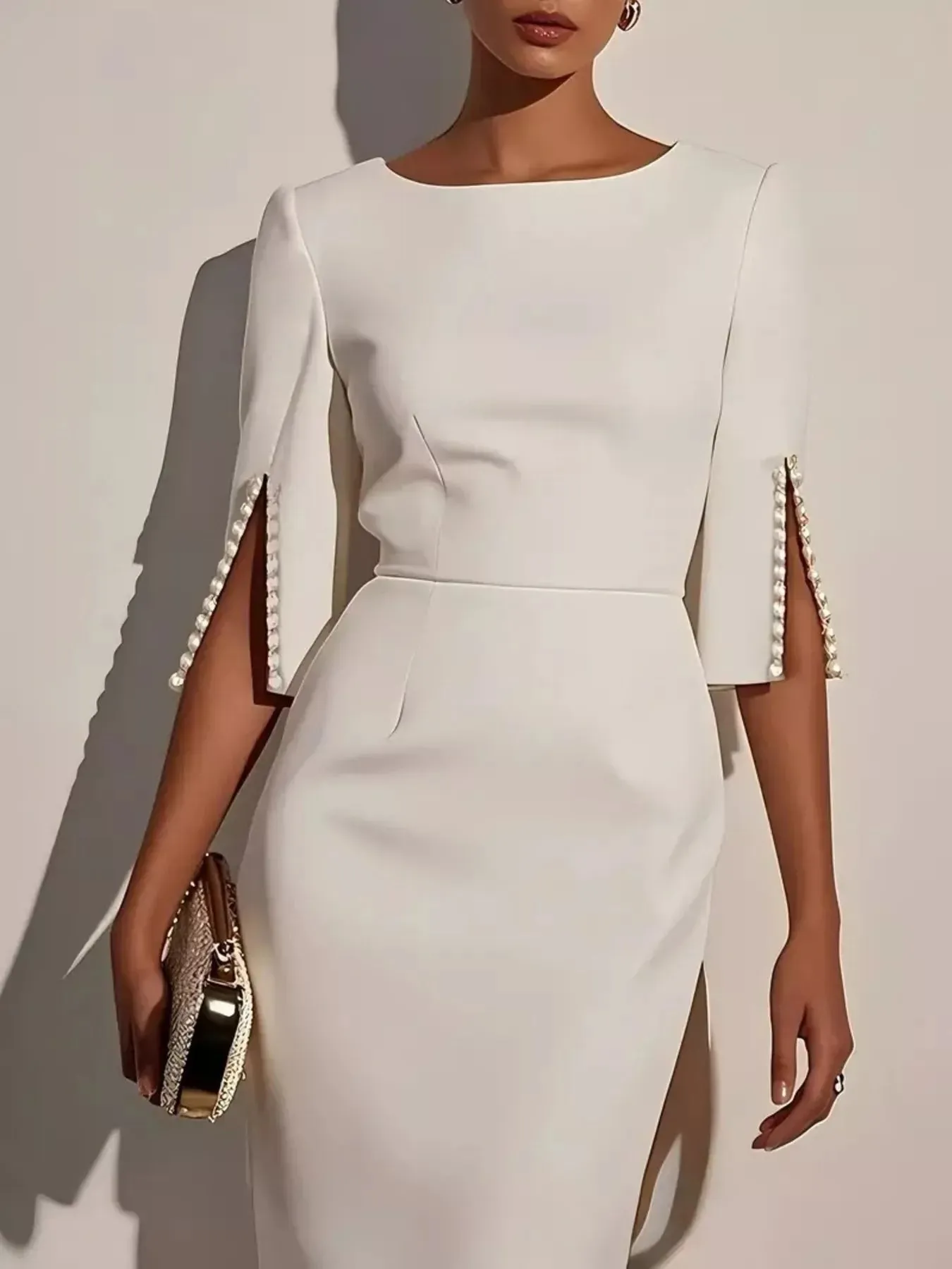 Slim-Fit Elegant Midi Dress with Beaded Slit Sleeve sold by Charming Charlie product image thumbnail 2