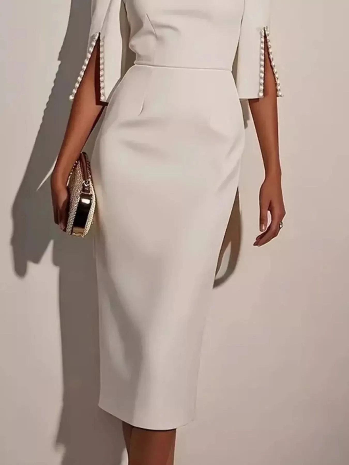 Slim-Fit Elegant Midi Dress with Beaded Slit Sleeve sold by Charming Charlie product image thumbnail 3