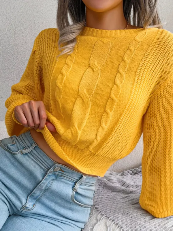 Cable Knit Round Neck Cropped Sweater sold by Charming Charlie