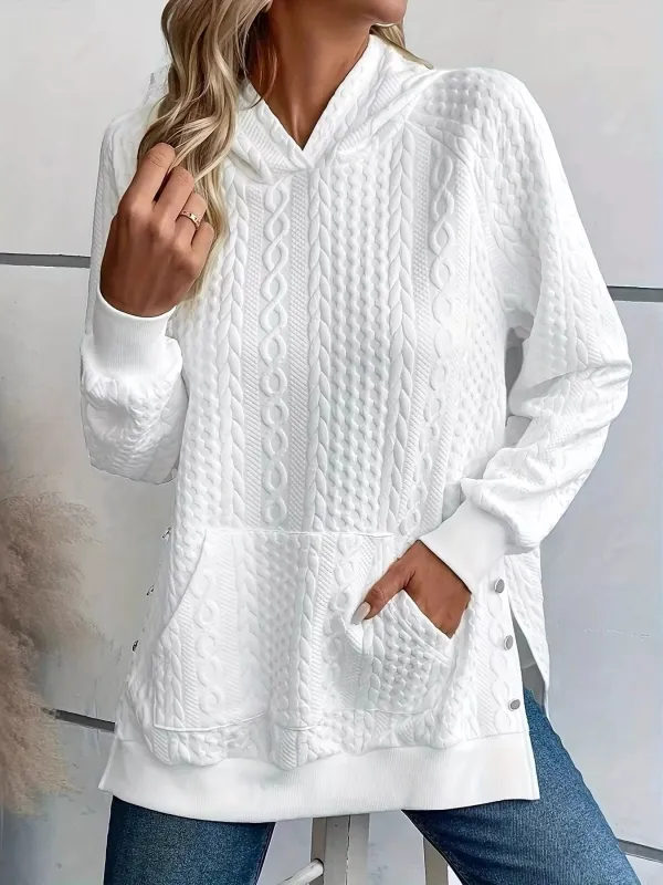 Cable Texture Hoodie with Side Button sold by Charming Charlie