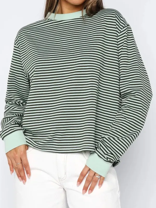 Striped Oversized Round Neck Sweatshirt sold by Charming Charlie