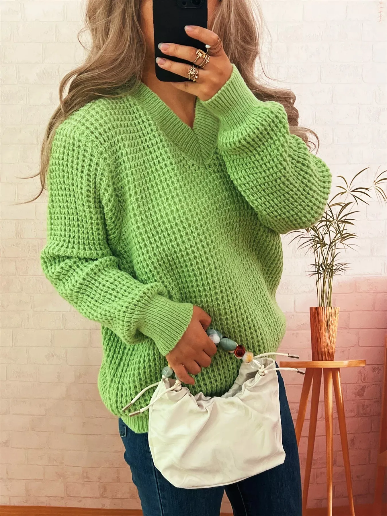 V-Neck Textured Knit Sweater sold by Charming Charlie product image thumbnail 2