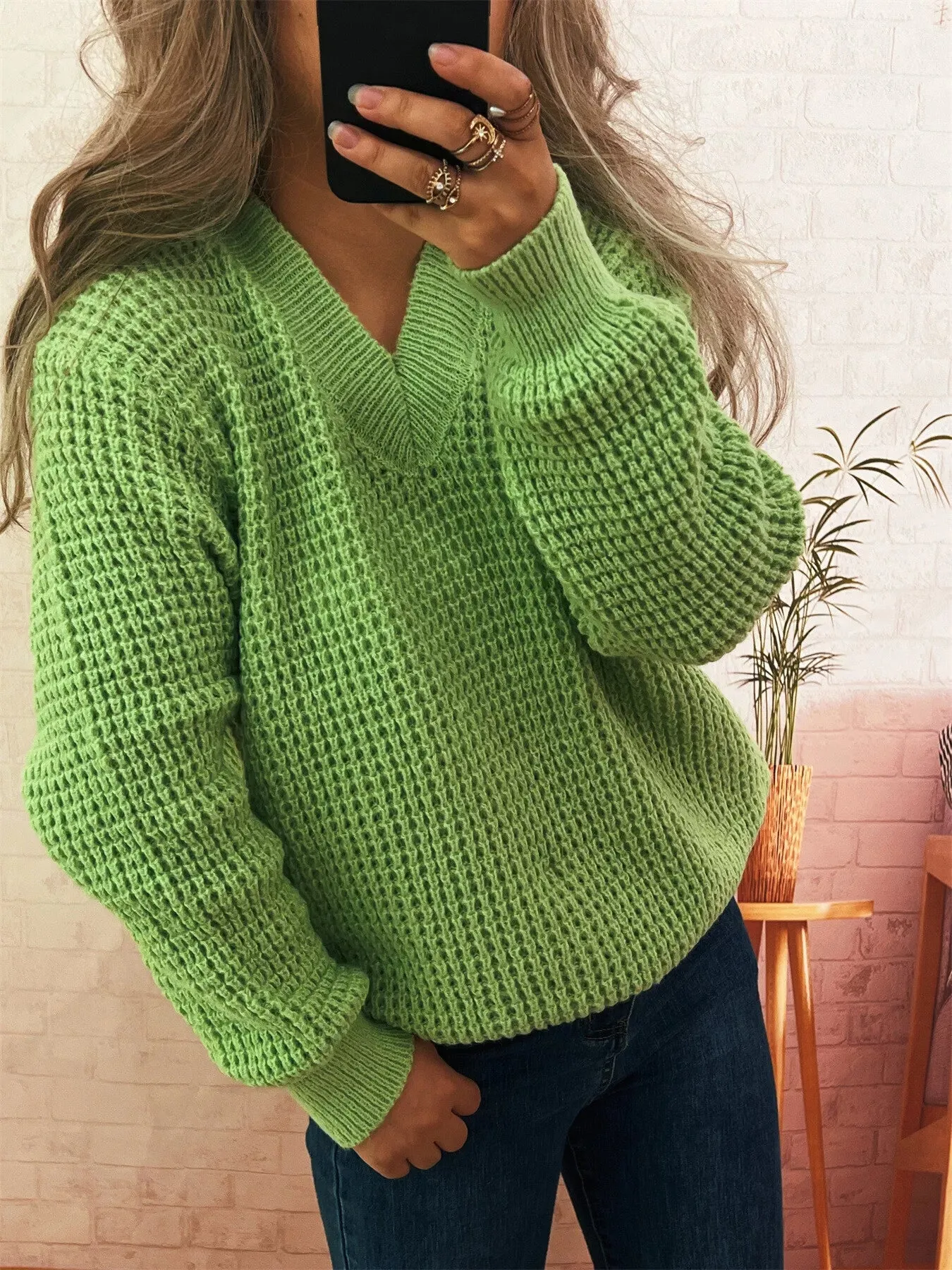 V-Neck Textured Knit Sweater sold by Charming Charlie product image thumbnail 3