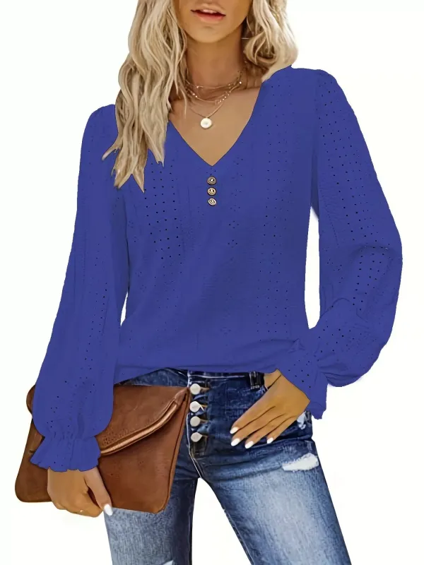 Plus Size Eyelet V-Neck Flounce Sleeve Blouse sold by Charming Charlie