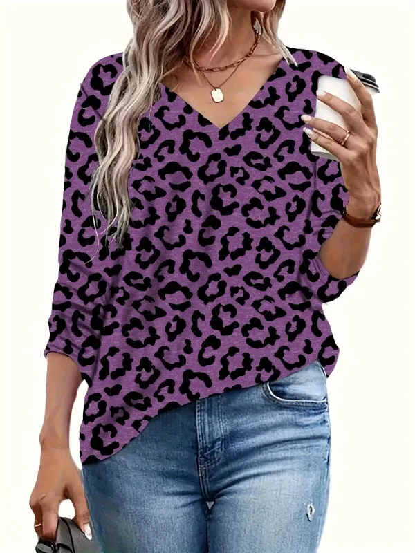 Leopard V-Neck Long Sleeve T-Shirt sold by Charming Charlie