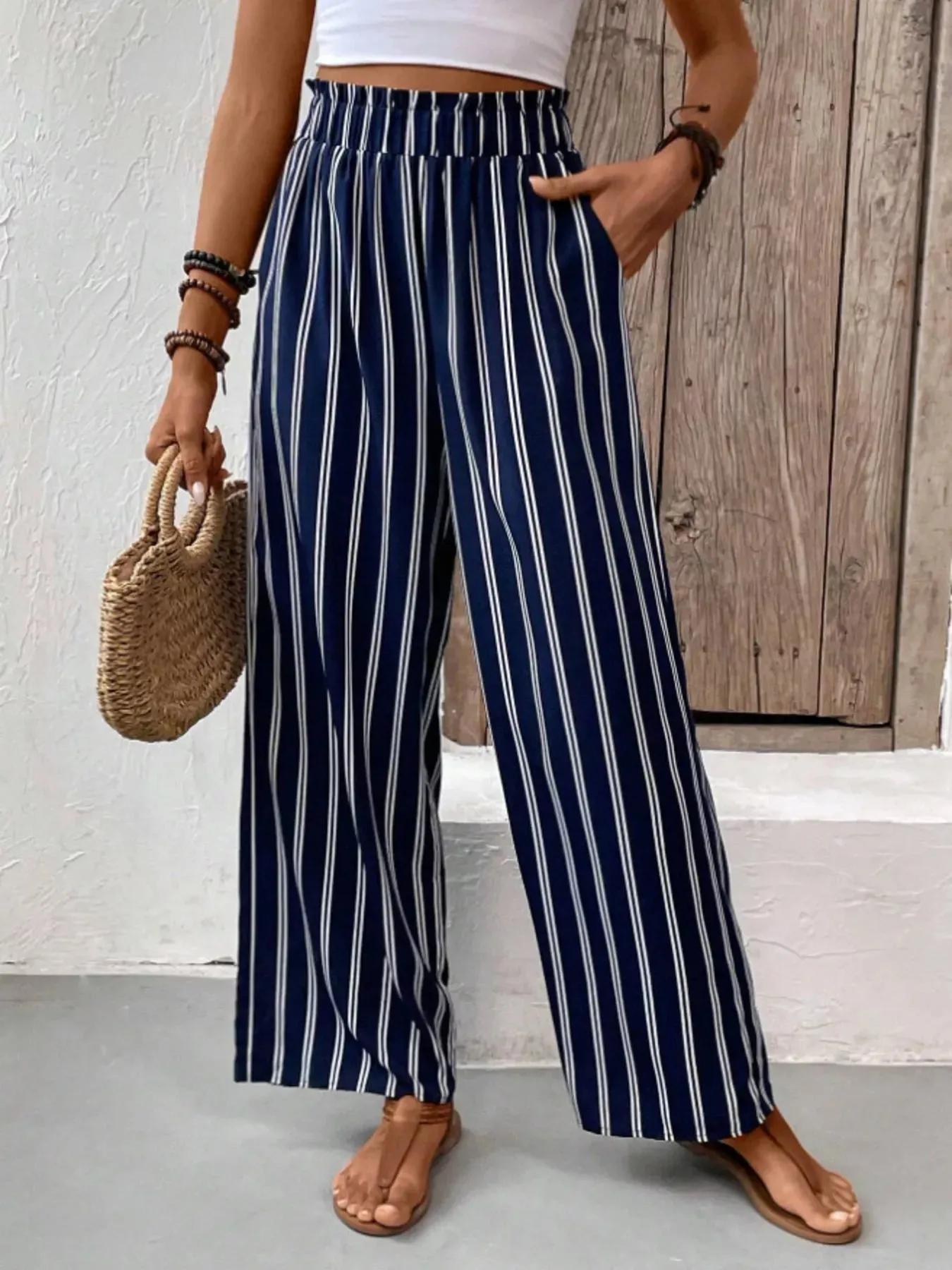 Full Size Striped High Waist Wide Leg Pants Plus Size sold by Charming Charlie product image thumbnail 5