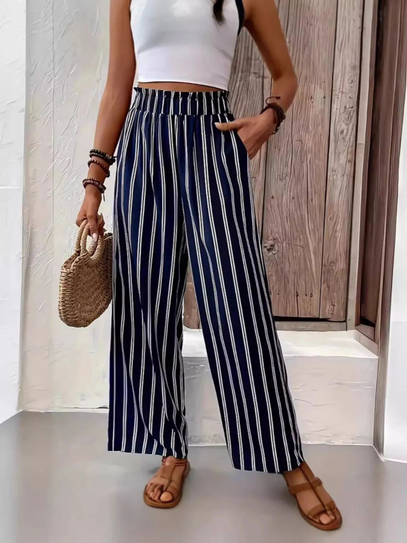 Full Size Striped High Waist Wide Leg Pants Plus Size sold by Charming Charlie product image thumbnail 4