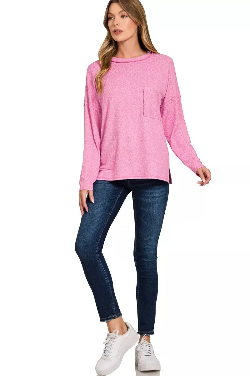 Zenana Soft Melange Hacci Round-Neck Long Sleeve T-Shirt sold by Charming Charlie product image thumbnail 3