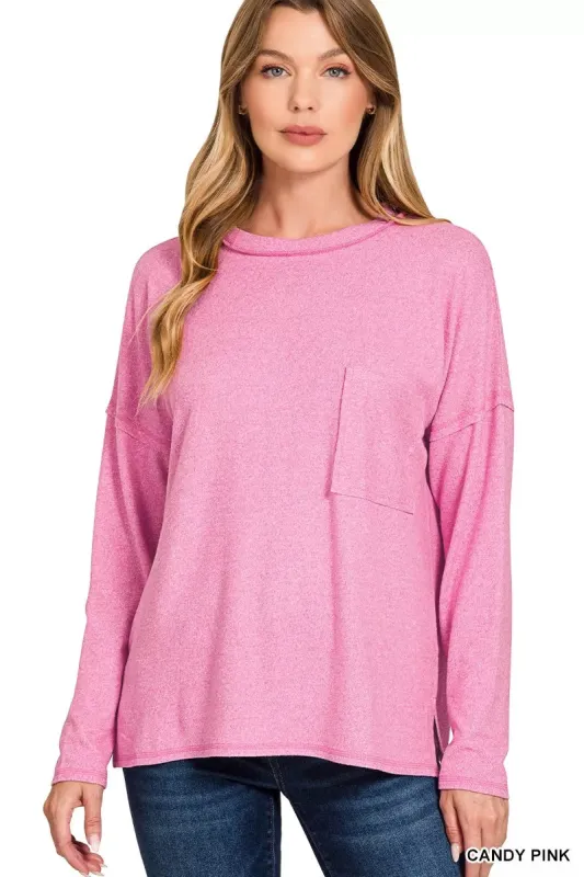 Zenana Soft Melange Hacci Round-Neck Long Sleeve T-Shirt sold by Charming Charlie