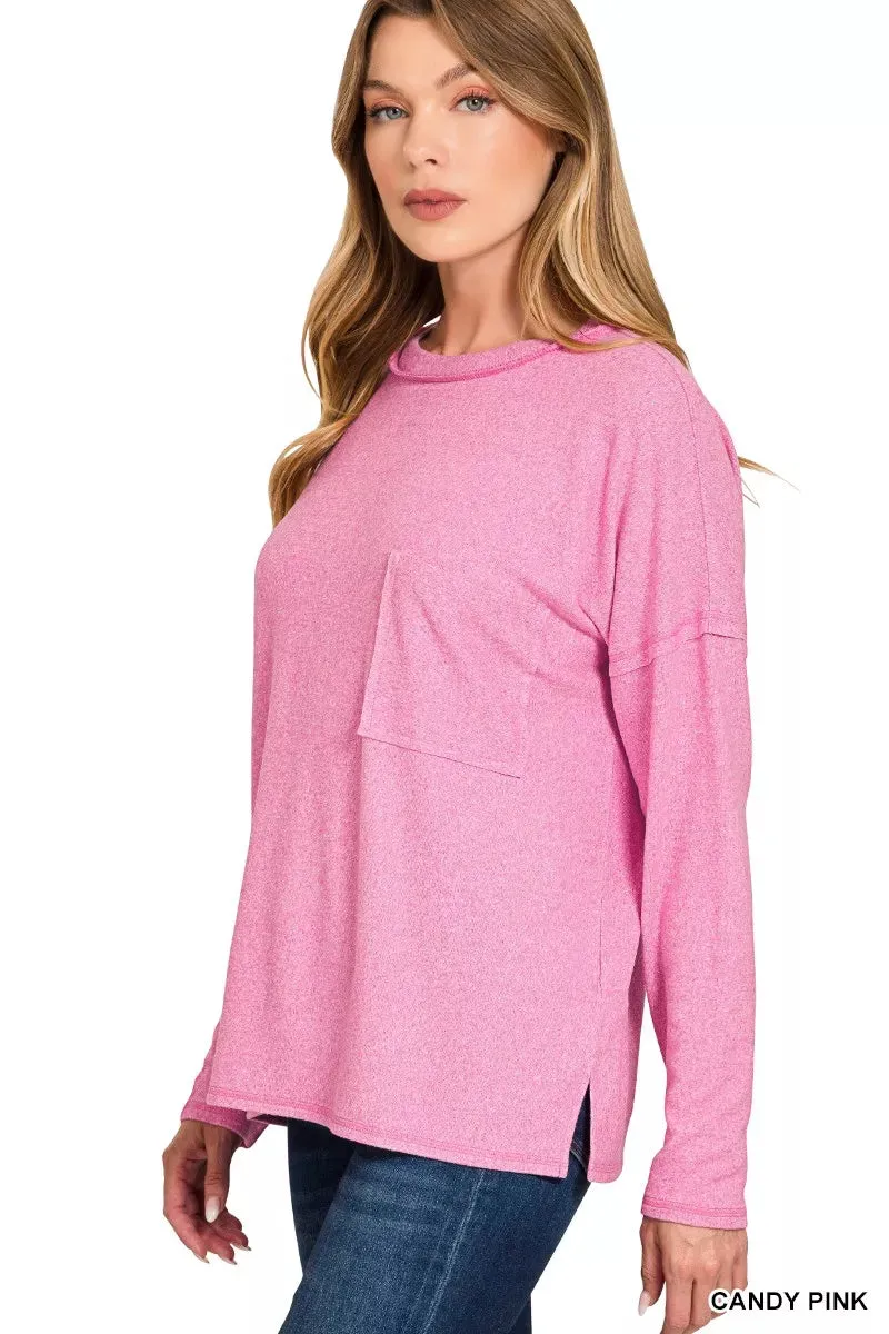 Zenana Soft Melange Hacci Round-Neck Long Sleeve T-Shirt sold by Charming Charlie product image thumbnail 2