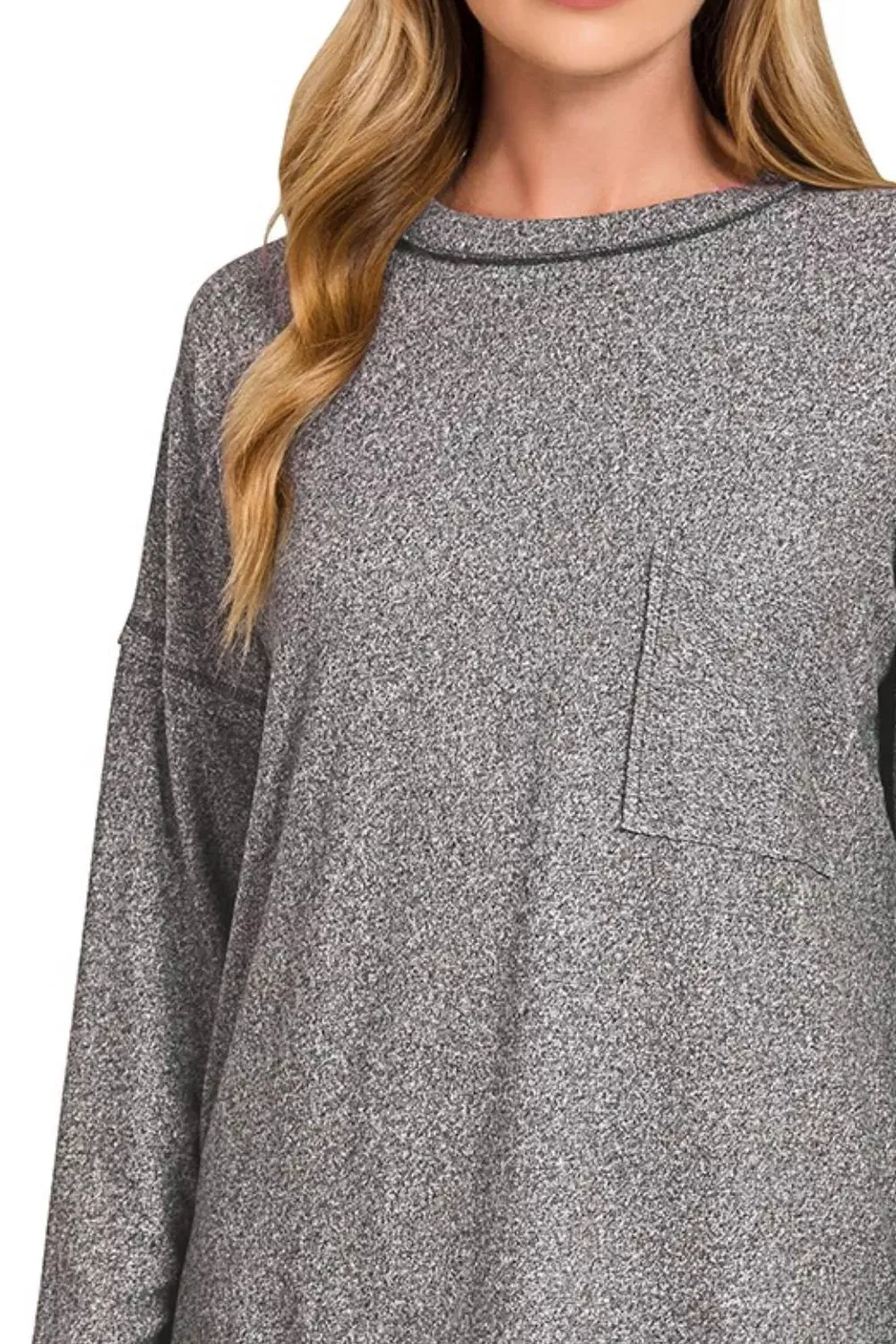 Zenana Soft Melange Hacci Round-Neck Long Sleeve T-Shirt sold by Charming Charlie product image thumbnail 3