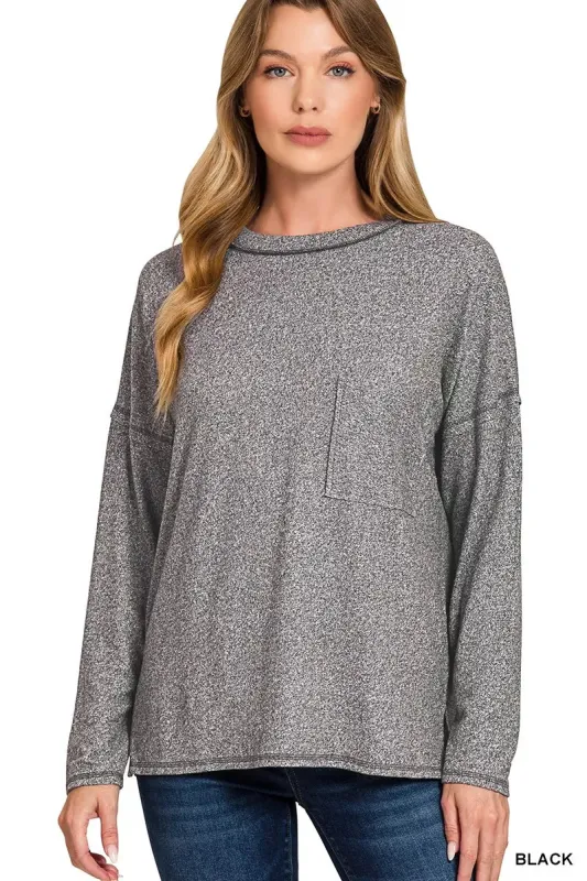 Zenana Soft Melange Hacci Round-Neck Long Sleeve T-Shirt sold by Charming Charlie
