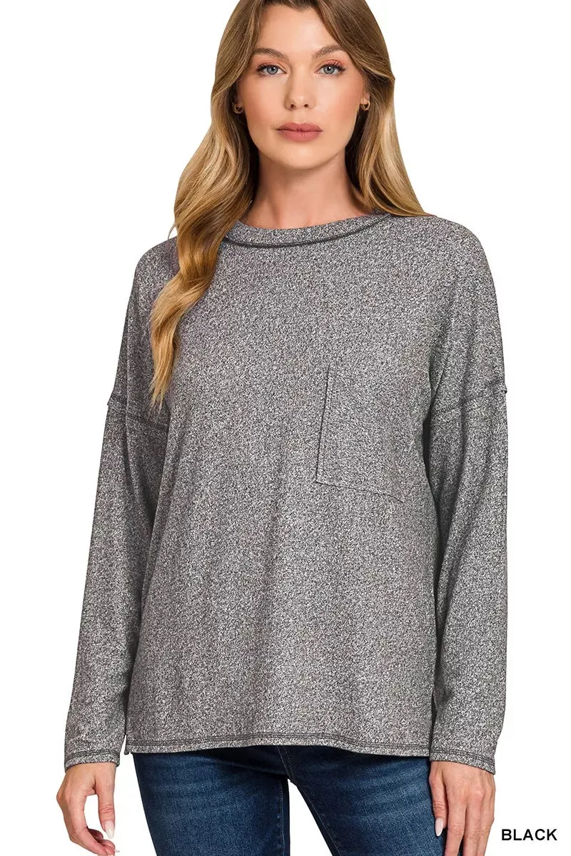 Zenana Soft Melange Hacci Round-Neck Long Sleeve T-Shirt sold by Charming Charlie